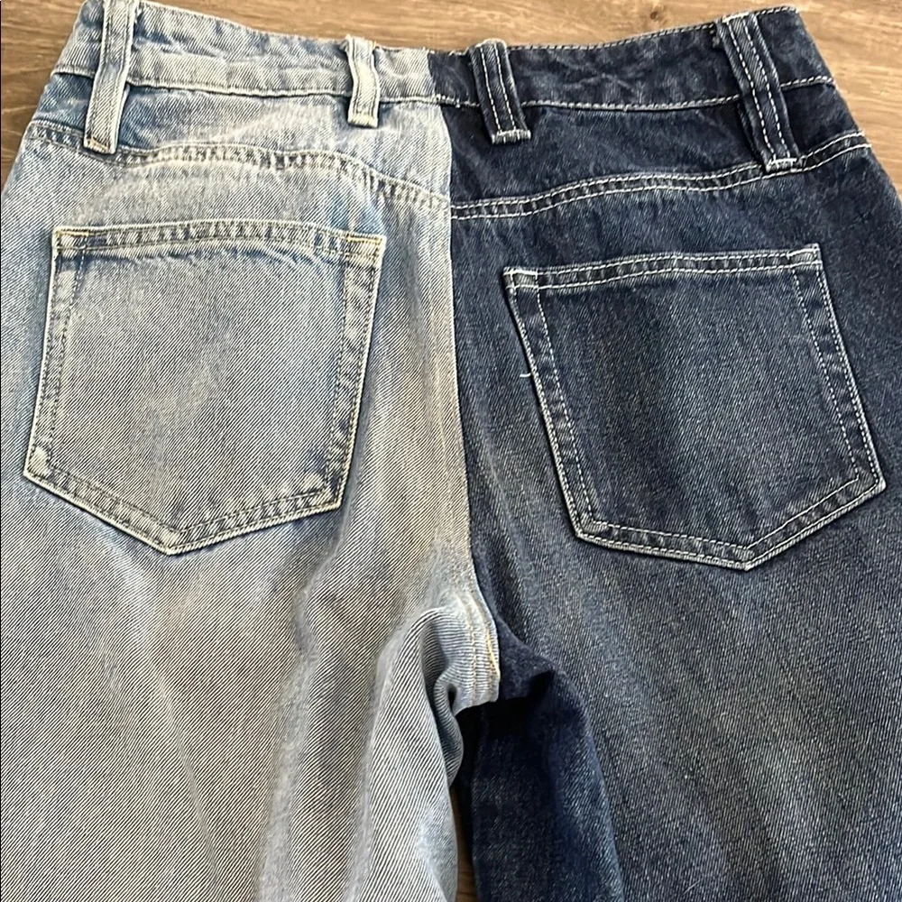 Fashion Nova Contrast Flare Denim Jeans - Dark Blue and Light Blue - Picture 4 of 4